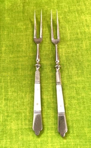 2 Vintage Silverplate Pickle/Olive/Appetizer Forks Pearlized Handle Unbranded - Picture 1 of 5