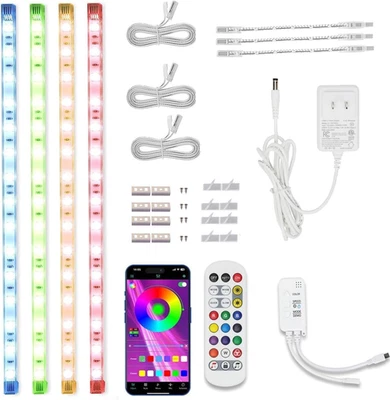 Iluminación de gabinete a color, kit de barra de luz LED RGB vinculable de 4 piezas para cabina de exhibición Foto 1 de 4
