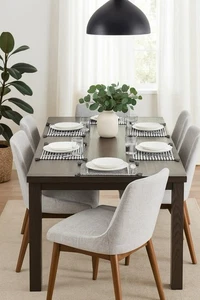 Set of 8 Woven Black and White Stripe Placemat Set 14" x 19" NEW with Tags - Picture 1 of 5