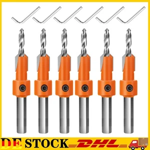 6 Stk Senkbohrer Set für Holz Bohrer mit Senker Holzbohrer Kegelsenker Werkzeug - Bild 1 von 16