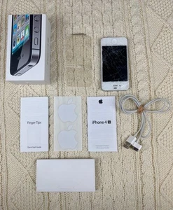 Apple iPhone 4 Blanc Modèle A1349 Câble Papiers FONCTIONNE Ecran fissuré - Photo 1 sur 5