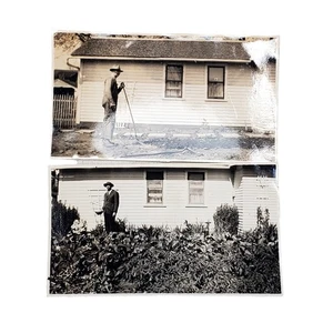 2 Vtg Man Working in Garden Before & After Original Monochrome Photography Found - Picture 1 of 4