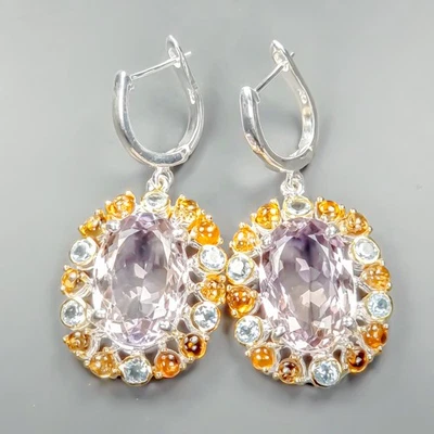 美术 40 克拉天然紫水晶耳环 925 纯银 /E128077 — 第 1/4 张图片