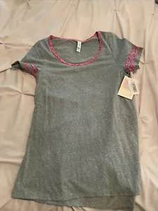 Lularoe Classic NWT XS Grey with Pink Floral Trim double band arm - Picture 1 of 4