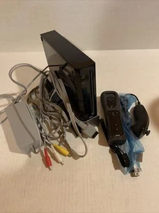 Nintendo Wii Console + Sensor Bar & Cords BLACK RVL-101(USA) -Wii Motion Plus - Picture 1 of 7