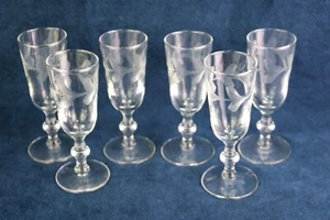 Rare Rock Sharpe GARLAND Grey Cut Leaf Wreath 6 Brandy Cordial Glasses 4 " Stem - Picture 1 of 5