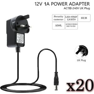 12V-1A AC-DC Power Supply Adapter UK Charger for CCTV Camera LED Strip Pack of20