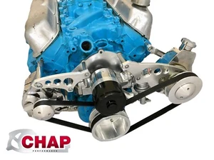 SBF 351W Serpentine Pulley Conversion Kit Alt & Saginaw PS Electric WP Ford 2 - Picture 1 of 2