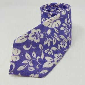 BREUER 62"  NECKTIE Light Purple & White Floral Pattern 3.25" LINEN TIE  Italy