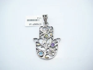 Samuel B Benham Sterling Silver & 18k Yellow Gold Hasma Hand Gemstone Pendant - Picture 1 of 6