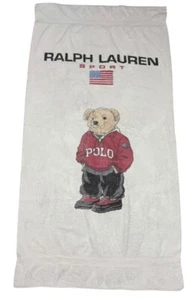 Vintage Polo Ralph Lauren Sport Bear Beach Towel 66x35 Red Fleece Shirt Jeans 90 - Picture 1 of 12