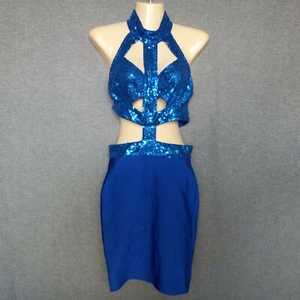 BCBGMAXAZRIA RN#80734 CA#31458 Sleeveless Bodycon Bandage Sequin Halter Dress L - Picture 1 of 9