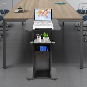 Rolling Table Lectern Podium on Wheels Laptop Workstation with Storage Cabinet - Picture 1 of 21