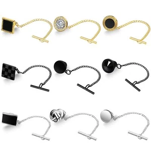 Misdary 9 Pcs Tie Tacks for Men Tie Pin with Chain Black Silver Gold Tie Tack Cl - Picture 1 of 6