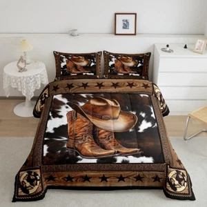 Western Cowboy Comforter Set King Size,Western Texas Star Wooden Plank Rustic Be - Picture 1 of 6