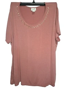Camiseta Jaclyn Smith Mujer Talla Grande XXL Rubor Rosa Cuello Redondo Joyas - Imagen 1 de 3