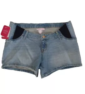 NWT Isabel Maternity Side Panel Midi Maternity Jean Shorts Light Wash Size 8 - Picture 1 of 4