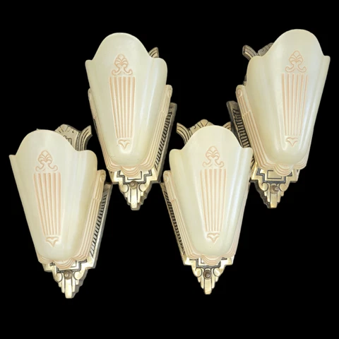 1920s Victorian Art Deco Wall Sconces with Slip on Shade Set Of Four Cover