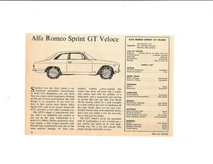 1968 ALFA ROMEO SPRINT GT VELOCE ~ ORIGINAL SMALLER ROAD TEST / ARTICLE / AD - Picture 1 of 1