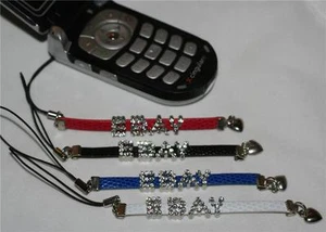INICIALES DE NOMBRE PERSONALIZADO Letras de Cristal con Correa de Cuero Sintético ENCANTO TELÉFONO CELULAR - Imagen 1 de 1