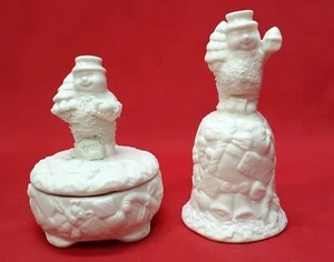 Snowman Bell and Snowman Trinket Jewelry Holder Set of 2 World Bazaars, Inc NOS - Picture 1 of 8
