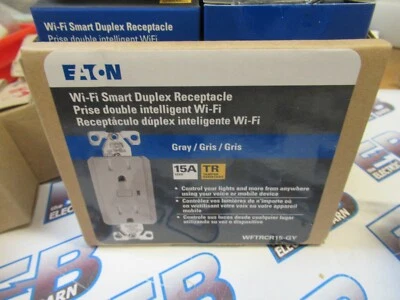 Eaton WFTRCR15-GY Wi-Fi Smart Duplex Receptacle (BOX OF 6) Works W/ Alexa -NEW-B - Image 1 of 4
