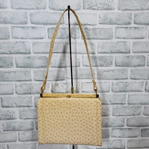 Borsa a tracolla vintage anni 60 Lennox beige crema finto coccodrillo testurizzato vinile - Foto 1 di 8
