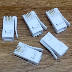 PACK OF 5 QUALITY WHITE 4PIN BT431A TELEPHONE CABLE CRIMP CONNECTOR PLUGS 431A - Picture 1 of 2