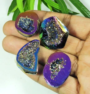 27-30 MM Rainbow Titanium Aura Agate Druzy Fancy Loose Gemstone 4 Pcs Lot z427 - Picture 1 of 9