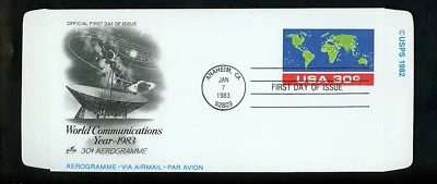 US FDC #UC56 Artcraft 1983 Anaheim CA World Communications Year Aerogramme - Image 1 of 2