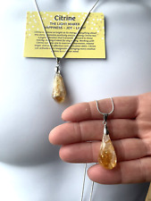 Natural Yellow Citrine Quartz Crystal Pendant Reiki Healing Necklace + card