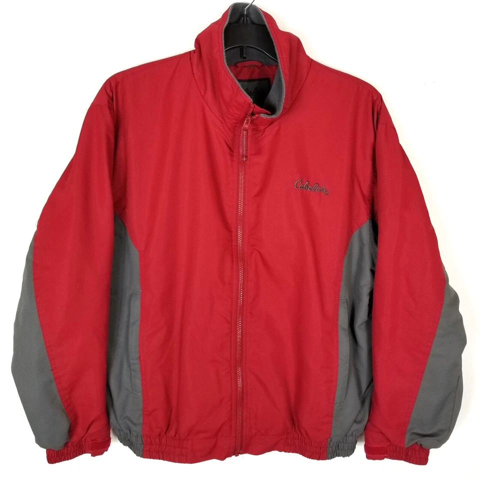 Cabela's Men Insulated Bomber Jacket Size L Red Gray Fleece Lined Zip Up - Image 1 of 4
