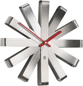 Umbra Modern Round Decorative Ribbon Metal Wall Clock in Silver - Picture 1 of 3