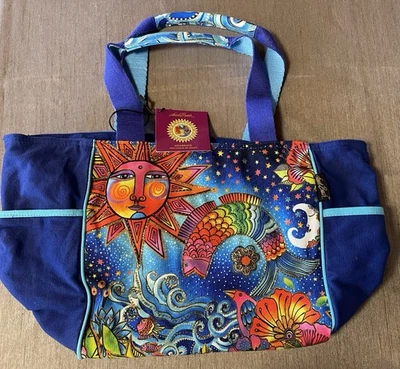 Laurel Burch LB8630 Celestial Magic Sun Moon Beads Canvas Shoulder Tote Bag, NEW - Image 1 of 4