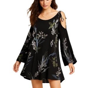 Free People Tunika-Kleid Damen L schwarz Blumen Boho Cold Shoulder fließend - Bild 1 von 16