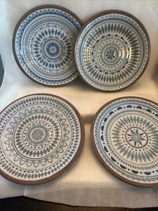 Crate & Barrel Melamine Salad Plates Dishes Turquoise Blue Brown 8.5” Set 4 - Picture 1 of 13