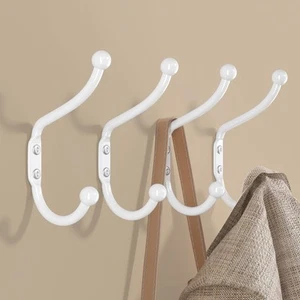 White Wall Hooks - 4 Pack Metal Wall Mounted Coat & Towel Hooks for Clothes, ... - Picture 1 of 8