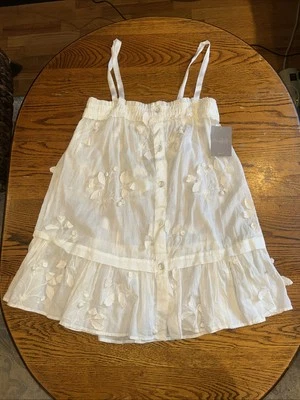 Anthropologie Moulinette Soeurs Ivory Tank Top Embellished With Leaf Accents - Image 1 of 4