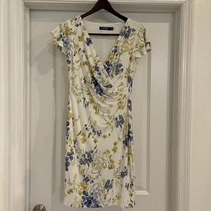 Lauren Ralph Lauren 8P Jersey Knit Dress White w Blue Floral a-line Black Label - Picture 1 of 9