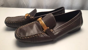 RALPH LAUREN Margaret Loafer size 8B Brown Leather Square Toe Shoe Slip On - Picture 1 of 9