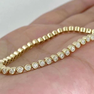 6" Bezel Set Tennis Bracelet 6.5Ct Round Lab Created Diamond 10k Yellow Gold - Picture 1 of 8