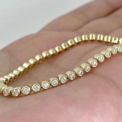 7.5" Bezel Set Tennis Bracelet 9Ct Lab Created Diamond 10k Yellow Gold-Round - Image 1 of 4