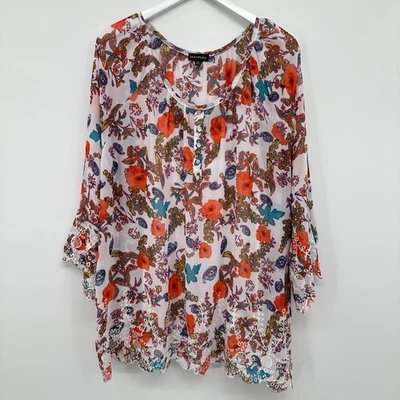 Multiples Tunic Top Shirt Size 2X Embroidered Chiffon Lined Artsy Boho Fiarycore - Image 1 of 4