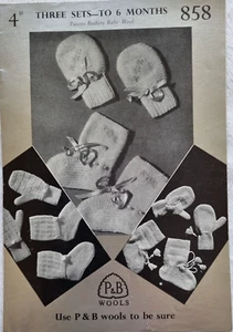 Patons Kniting Pattern 858 - Babies Bootees and Mittens - 3 Sets - Great Vintage - Picture 1 of 2