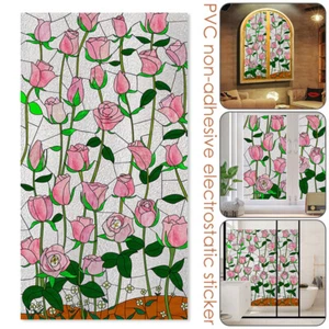 Retro Rosa Flor Flor Flor Ventana Película Estampado Pegatina Adherente Vidrieras Decoración - Imagen 1 de 25