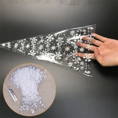 50/100Pcs Christmas Cello Party Loot Bags Sweet Bag Cone Snowflake Frozen Winter