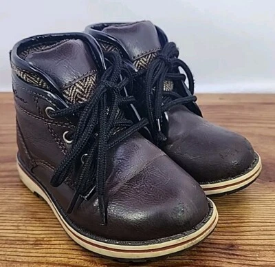 Eddie Bauer Brown Faux Leather Casual Boots Toddler Size 7 Lace-Up Hightop - Image 1 of 4