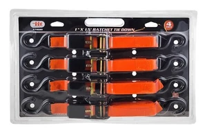 1" x 15' Ratchet Tie Down Straps with Coated Hook Ends - Bild 1 von 4