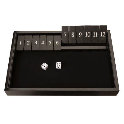 WE Games Dice Board Game, 12 Number Flip Tiles with Black Stained Wooden Box, - Image 1 of 4