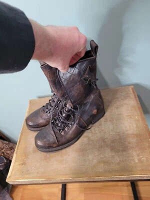 Botas para mujer All Saints cuero envejecido moto combate ecuestre talla 36 marrón Foto 1 de 4